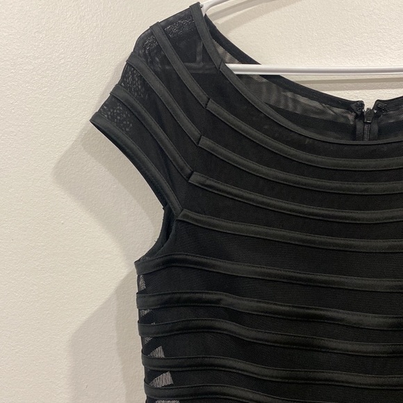 Betsy & Adam Cap Sleeve Fit and Flare Mesh Overlay Dress - Picture 3 of 13